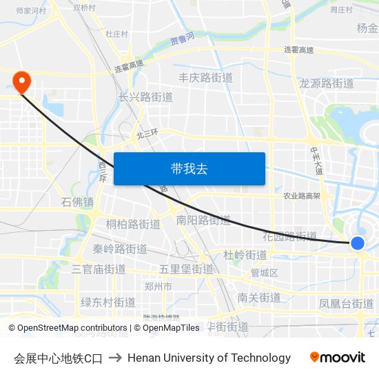 会展中心地铁C口 to Henan University of Technology map