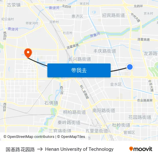 国基路花园路 to Henan University of Technology map