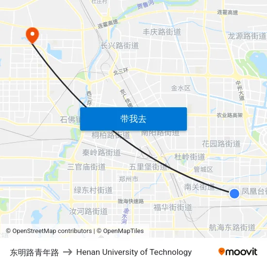 东明路青年路 to Henan University of Technology map