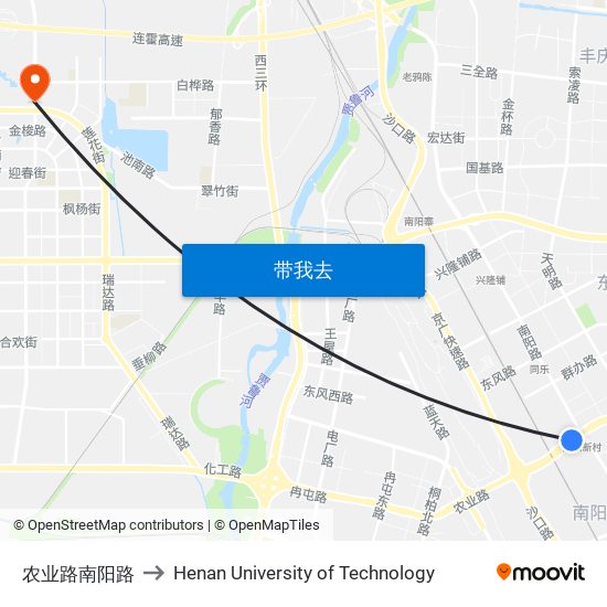 农业路南阳路 to Henan University of Technology map