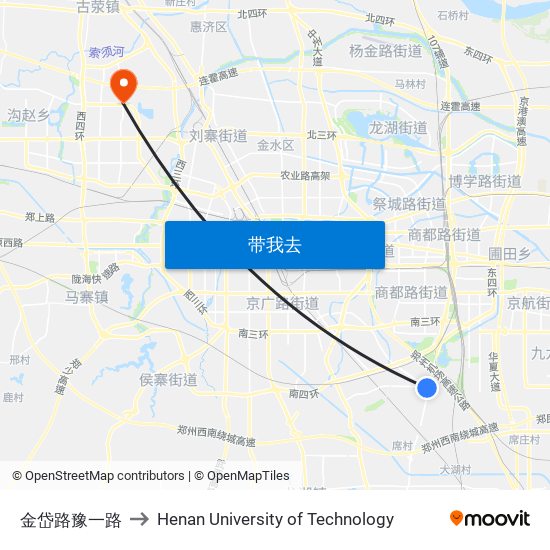 金岱路豫一路 to Henan University of Technology map