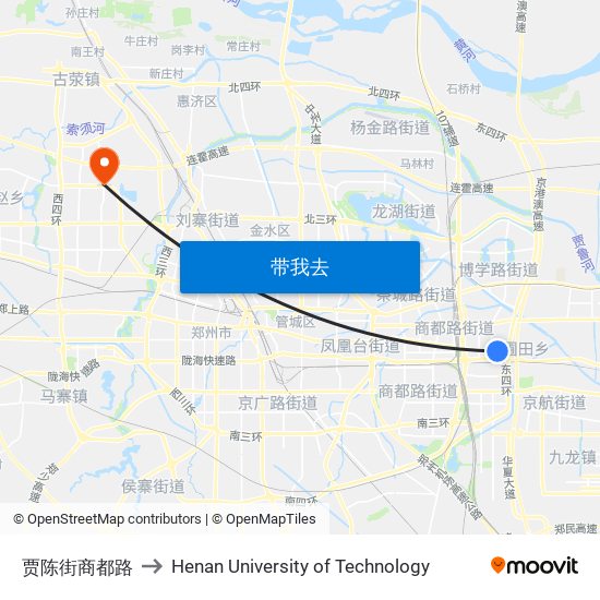 贾陈街商都路 to Henan University of Technology map