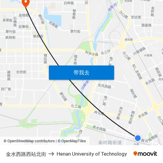 金水西路西站北街 to Henan University of Technology map