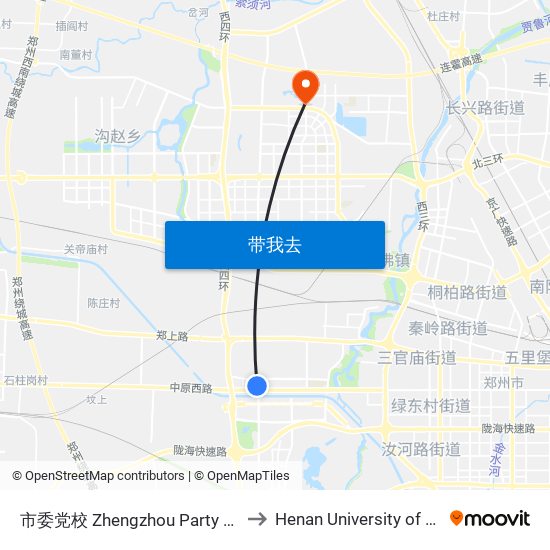 市委党校 Zhengzhou Party School Of Cpc to Henan University of Technology map