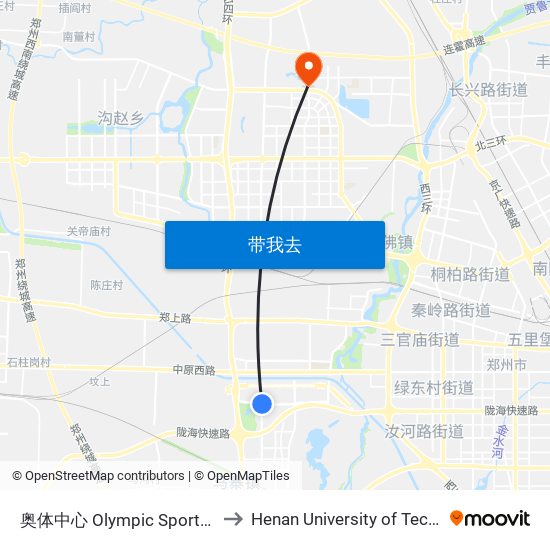 奥体中心 Olympic Sports Center to Henan University of Technology map