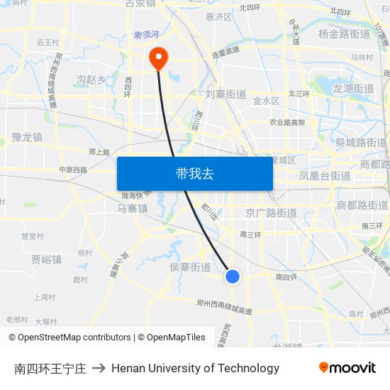 南四环王宁庄 to Henan University of Technology map