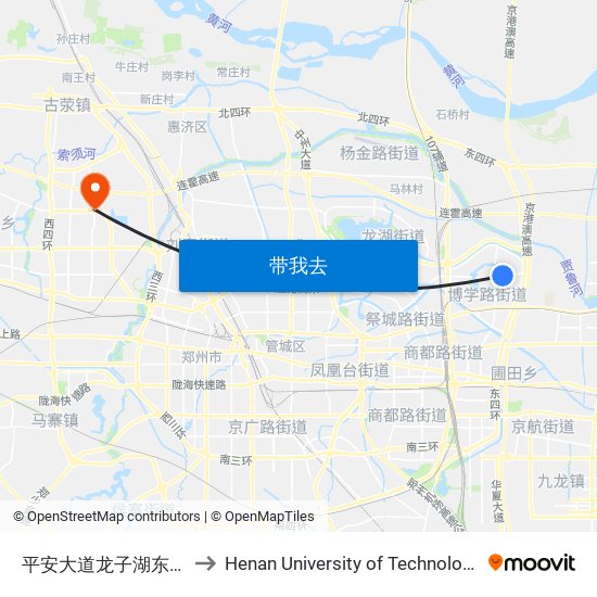 平安大道龙子湖东路 to Henan University of Technology map