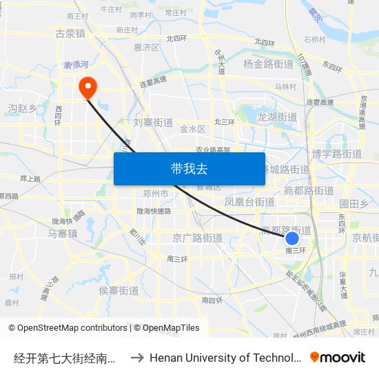 经开第七大街经南三路 to Henan University of Technology map