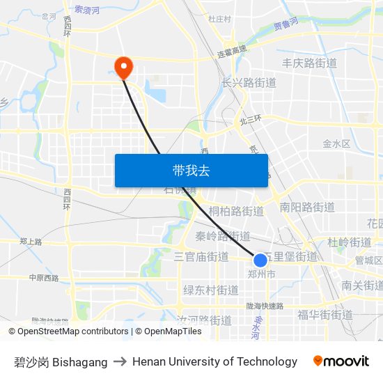 碧沙岗 Bishagang to Henan University of Technology map