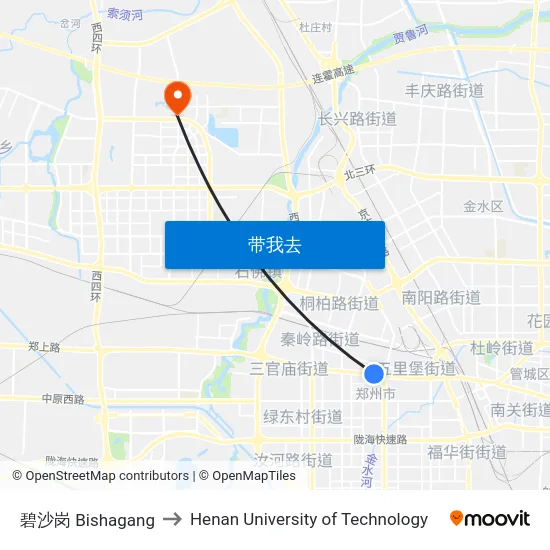 碧沙岗 Bishagang to Henan University of Technology map