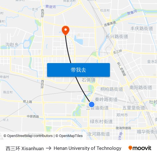 西三环 Xisanhuan to Henan University of Technology map