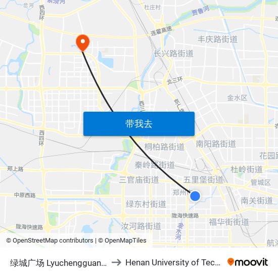 绿城广场 Lyuchengguangchang to Henan University of Technology map