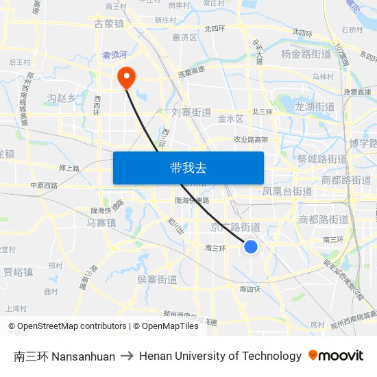 南三环 Nansanhuan to Henan University of Technology map