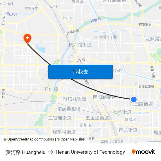 黄河路 Huanghelu to Henan University of Technology map