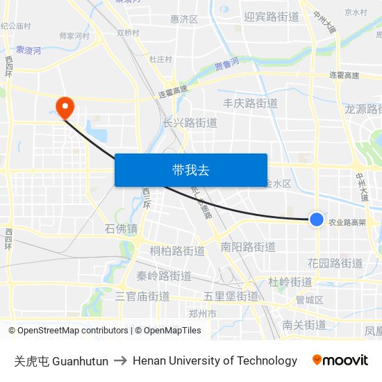 关虎屯 Guanhutun to Henan University of Technology map