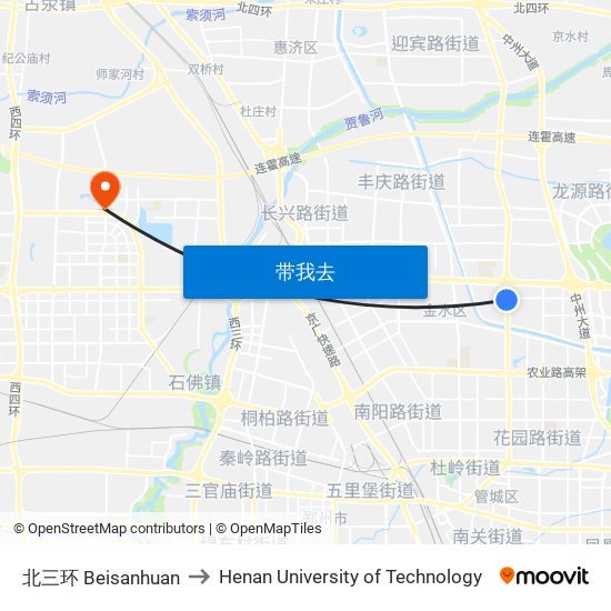 北三环 Beisanhuan to Henan University of Technology map