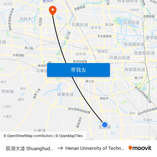 双湖大道 Shuanghudadao to Henan University of Technology map