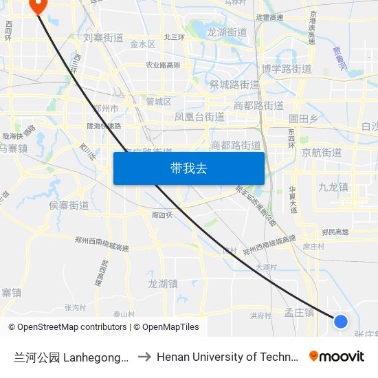 兰河公园 Lanhegongyuan to Henan University of Technology map