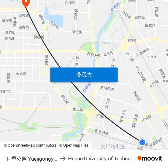 月季公园 Yuejigongyuan to Henan University of Technology map
