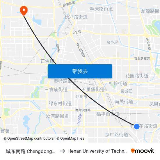 城东南路 Chengdongnanlu to Henan University of Technology map