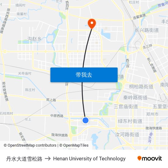 丹水大道雪松路 to Henan University of Technology map