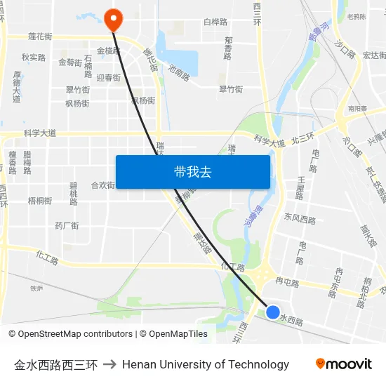 金水西路西三环 to Henan University of Technology map