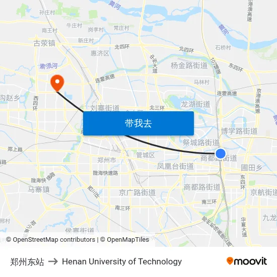 郑州东站 to Henan University of Technology map