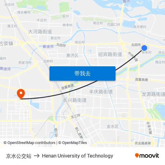 京水公交站 to Henan University of Technology map