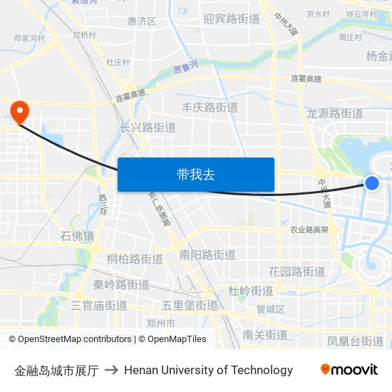 金融岛城市展厅 to Henan University of Technology map