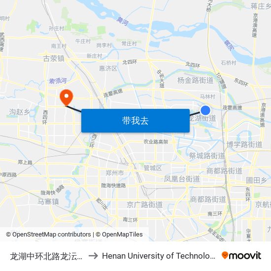 龙湖中环北路龙沄路 to Henan University of Technology map