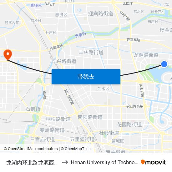 龙湖内环北路龙源西一街 to Henan University of Technology map