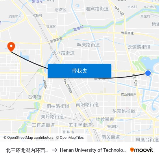 北三环龙湖内环西路 to Henan University of Technology map