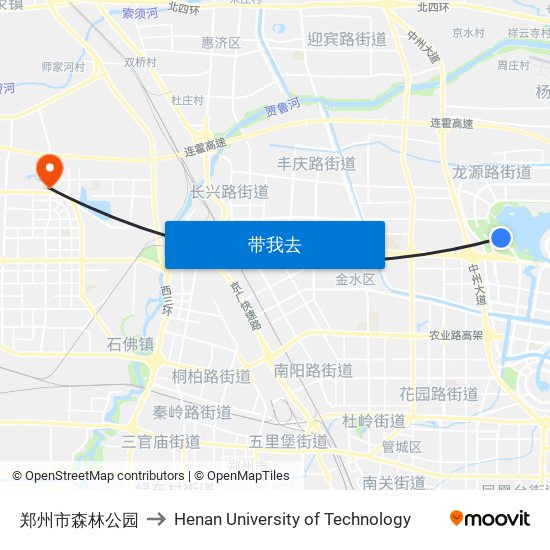 郑州市森林公园 to Henan University of Technology map