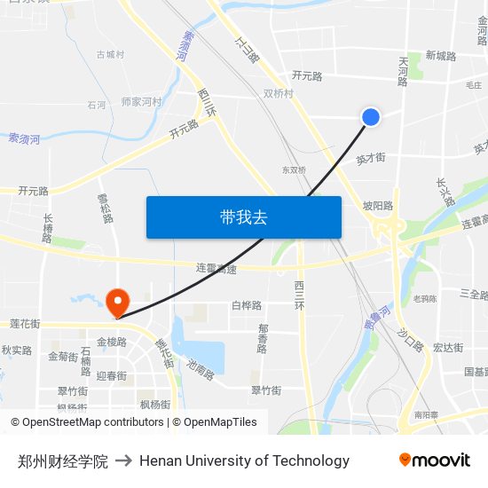 郑州财经学院 to Henan University of Technology map