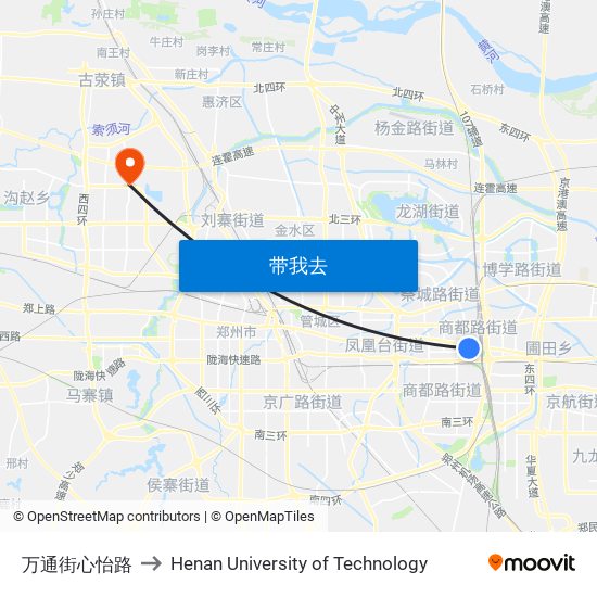 万通街心怡路 to Henan University of Technology map