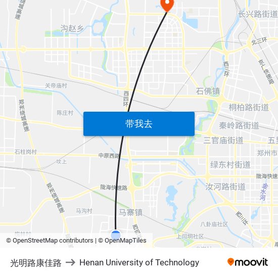 光明路康佳路 to Henan University of Technology map