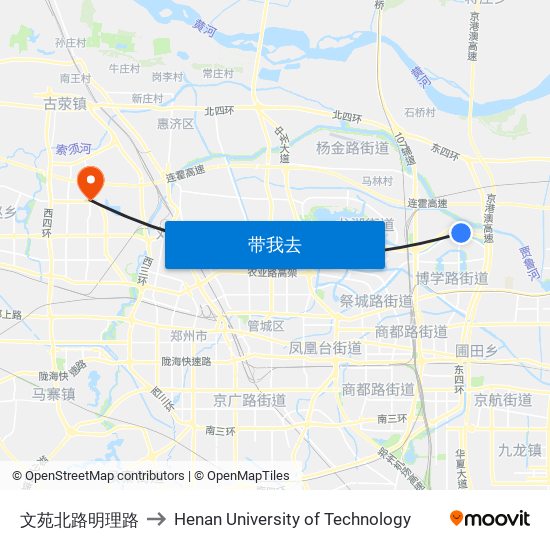 文苑北路明理路 to Henan University of Technology map