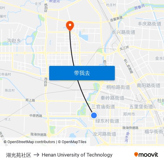 湖光苑社区 to Henan University of Technology map