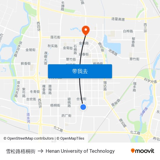 雪松路梧桐街 to Henan University of Technology map