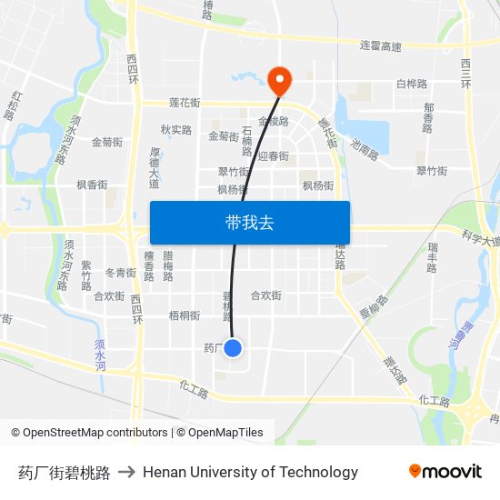 药厂街碧桃路 to Henan University of Technology map