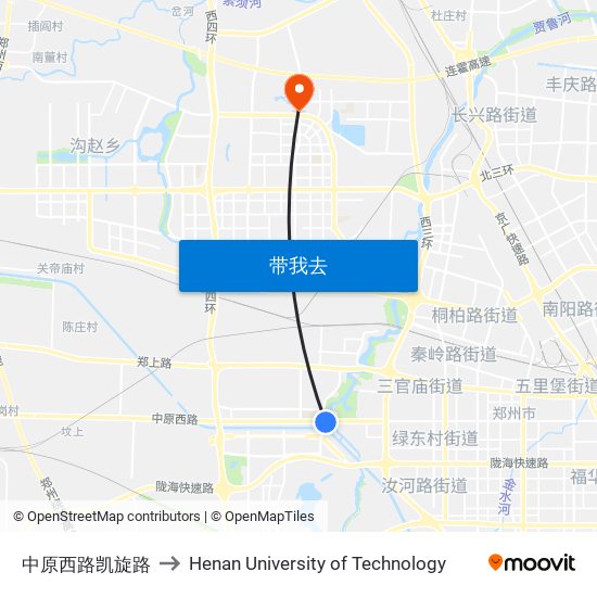 中原西路凯旋路 to Henan University of Technology map