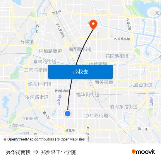 兴华街南段 to 郑州轻工业学院 map
