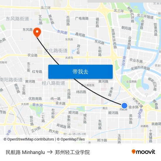 民航路 Minhanglu to 郑州轻工业学院 map