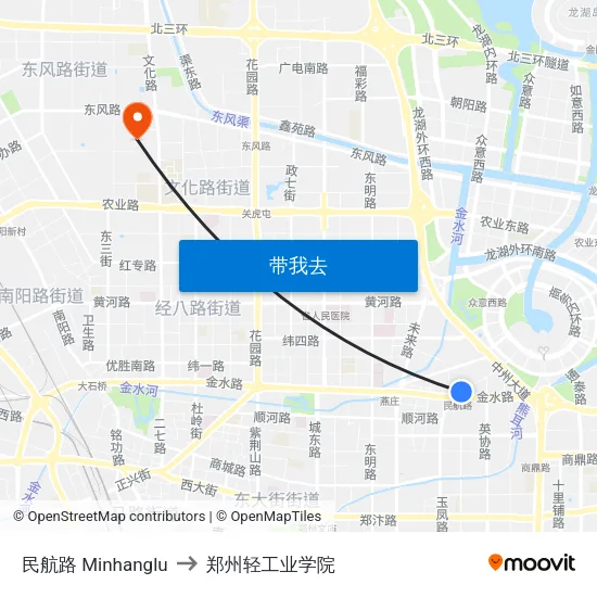 民航路 Minhanglu to 郑州轻工业学院 map