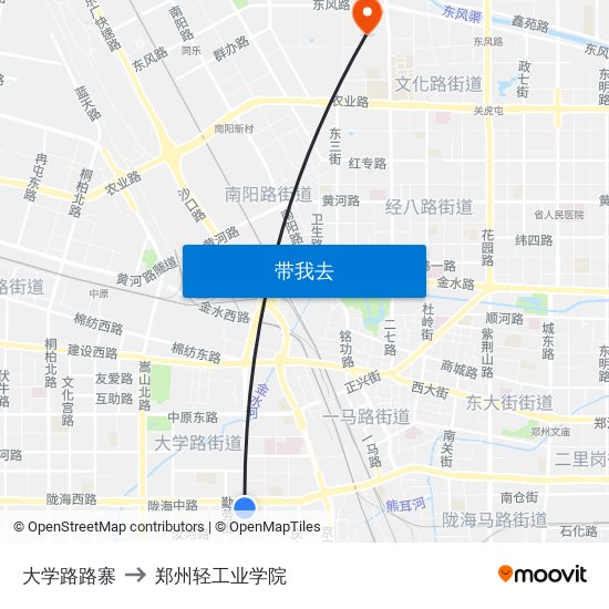 大学路路寨 to 郑州轻工业学院 map