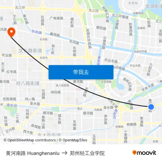 黄河南路 Huanghenanlu to 郑州轻工业学院 map
