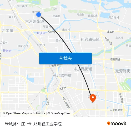 绿城路牛庄 to 郑州轻工业学院 map