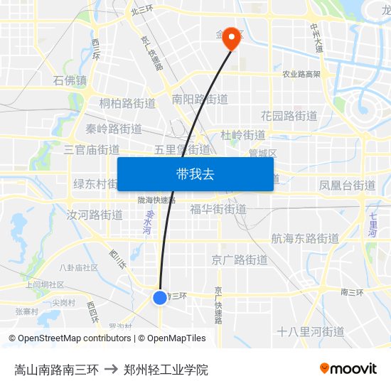 嵩山南路南三环 to 郑州轻工业学院 map