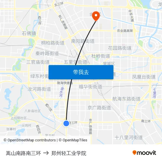 嵩山南路南三环 to 郑州轻工业学院 map