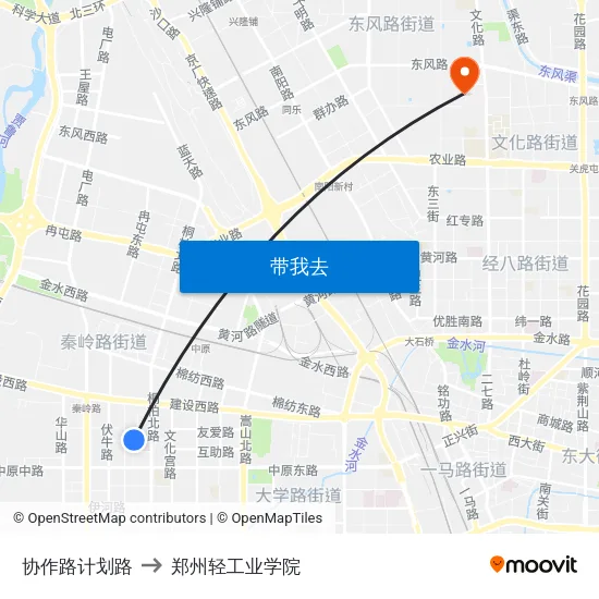 协作路计划路 to 郑州轻工业学院 map